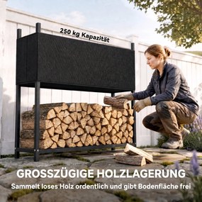 Outsunny Stojak na drewno 106 x 25 x 113 cm regał na drewno z pokrowcem 600D-Oxford rama stalowa do 250 kg Czarny | Aosom PL