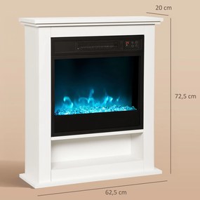HOMCOM Kominek elektryczny, realistyczne płomienie w 9 kolorach, regulowana jasność, 1800W, pilot, timer, Biały