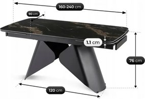 Zestaw Stół Rozkładany VERONA 160-240 cm Czarny Marmur/Czarny i 4 Krzesła MUMBAI 2 Szare