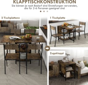 HOMCOM Stół składany do jadalni z kółkami i regulacją nóżek styl industrialny 140x80x75 cm brązowy czarny | Aosom PL