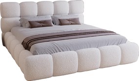 Łóżko tapicerowane z pojemnikiem 140x200 cm Ravello - stelaż metalowy, boucle - kremowy (Lambi 1)