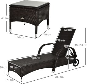 Outsunny leżak ogrodowy leżak 3-częściowy zestaw mebli ogrodowych technorattan brązowy