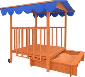 Piaskownica z werandą HAPPY, 130x130x143cm, brązowa/niebieska Jurhan