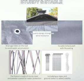 Outsunny 3,3 x 3,3 m Faltpavillon z oświetleniem LED, siatkowymi zasłonami, torbą transportową, Szary