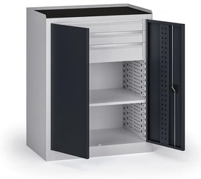 Szafa warsztatowa na narzędzia niska KOVOS, 1 półka, 3 szuflady, 950 x 600 x 1180 mm, grafitowy