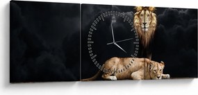 Obraz - Lew i lwica w chmurach (z zegarem) (90x30 cm)
