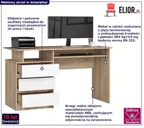 Biurko z szufladami dąb sonoma + biały R4-P85