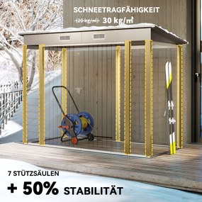 Outsunny Metalowy domek ogrodowy, domek na narzędzia, podwójne drzwi, 249 x 121 x 166/183cm, jasnoszary | Aosom PL