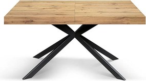 Stół drewniany, wykończenie dębowe, podstawa w kształcie litery X z antracytowego metalu, 180×90–260×90 - CAMAIORE
