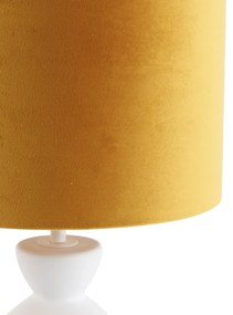 Designerska lampa stołowa biała z abażurem z aksamitu w kolorze żółtym ze złotem 25 cm - AlisiaDesignerski Oswietlenie wewnetrzne