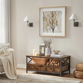 Stolik kawowy TAYLOR 100x55 cm z szufladami, rustykalny brązowy