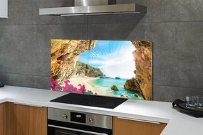 Panel Kuchenny Szklany Klify i Kwiaty na Wybrzeżu