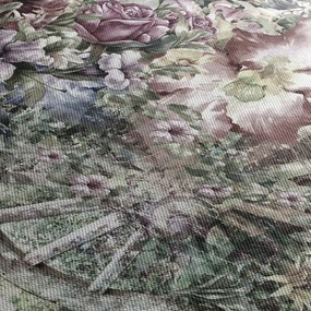 Obraz kwiatów na drewnianym kole (z zegarem) (90x30 cm)
