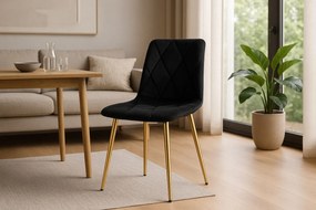 Czarne pikowane krzesło metalowe glamour K9-F50