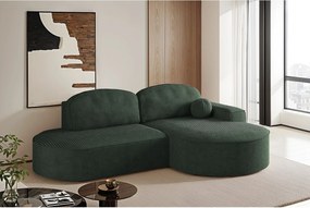 Narożnik z funkcją spania i pojemnikiem Modena Runden, tkanina Poso, Zielony, Prawy