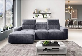 Narożnik COLOMBO Mini Lewostronny z elektryczną funkcją spania pojemnikiem PALLADIUM 16 Ciemny szary WERSAL