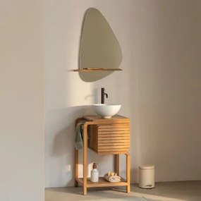 Zestaw Mebli Łazienkowych Z Drewna Tekowego Bradley Czarny Matowy ↑30 Cm Z Zaworem Spustowym Bez Przelewu Orveta & Okrągły Biały Ceramiczny Ø30 Cm Cal