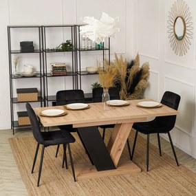 Zestaw Stół Prostokątny Rozkładany CLARK 120-160 cm Dąb Artisan/Czarny i 4 Krzesła Tapicerowane do Jadalni PERU Czarne Welurowe