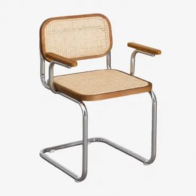 Zestaw 2 Krzeseł Jadalnianych Z Podłokietnikami Z Rattanu I Stali Tento Ciemne Drewno & Chrome - Sklum