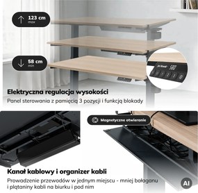 Biurko elektryczne z regulacją wysokości ergonomiczne antracytowe/dąb sonoma,1200x600 mm: ARIA