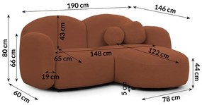 Narożnik z materiału bouclé (prawostronny/z szezlongiem) w kolorze terakoty Orbit – Ropez