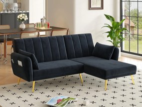 Nowoczesna składana sofa - Narożnik w kształcie L - Rozkładana sofa z dodatkowym narożnikiem - czarny