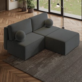 Masseno Narożnik VARNA z funkcją spania i pojemnikiem na pościel Narozniki L, Rozkładana sofa - Czarny, MONOLITH 95