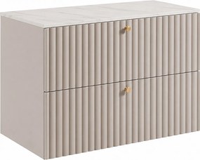 Szafka łazienkowa wisząca z blatem 80, biały + blat z efektem marmuru Bianco, uchwyty w trzech kolorach, 80 x 44,4 x 58,6 cm