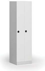 Szafka ubraniowa S1 wąska, 2-drzwiowa, 1850 x 500 x 500 mm, demontaż, zamek kodowy, drzwi laminowane, biała