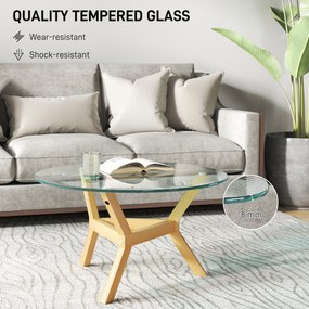 HOMCOM Okrągły stolik pomocniczy z hartowanego szkła z regulowanymi podkładkami pod nogi i stelażem ze stali, do salonu, sypialni