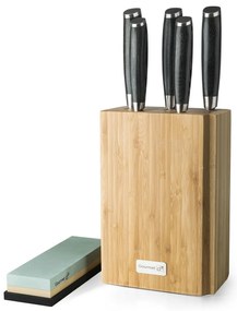 Zestaw noży G21 Gourmet Damascus w bambusowym bloku 5 szt. + kamień do ostrzenia