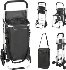 HOMCOM wózek na zakupy, torba Oxford 40 l, design 3 kół, rama aluminiowa, siedzisko, ciemnoszary | Aosom PL