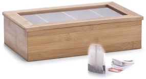 Bambusowa szkatułka na herbatę w torebkach - 4 przegródki, ZELLER