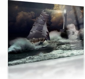 Obraz na szkle - Statek płynący przez wzburzone fale (70x50 cm)