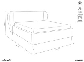 Ciemnozielone tapicerowane łóżko dwuosobowe ze stelażem 140x200 cm Makana – Makamii