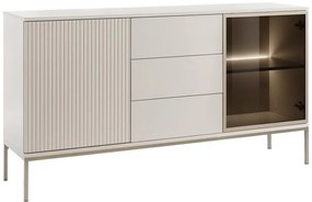 Komoda 2-drzwiowa z 3 szufladami i oświetleniem LED z MDF i dymionego szkła - Beżowy i czarny - OVILA