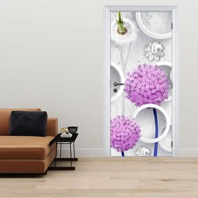Fototapeta na drzwi - Abstrakcja 3D, koła i kwiaty (95x205cm)
