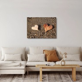 Obraz na szkle - Drewniane serca (70x50 cm)