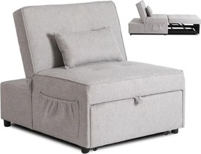 Fotel Wypoczynkowy Rozkładany IBERIS 80 cm Szary Tapicerowany Nowoczesny