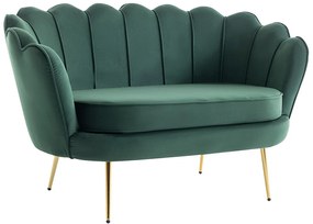 Kanapa 2 osobowa i fotel muszla z weluru w butelkowej zieleni - DANDELION