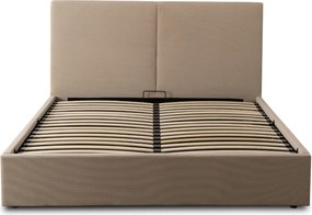 Łóżko Tapicerowane 140x200 cm MARSYLIA ze Stelażem i Pojemnikiem Dwuosobowe Sztruksowe Beżowe