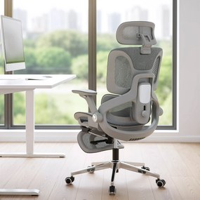 HOMCOM Ergonomiczny fotel biurowy, fotel komputerowy z siatki z oddzielnym oparciem, podparcie lędźwiowe, 4D składane podłokietniki, Szary | Aosom PL