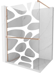 Mexen Kioto+ ścianka prysznicowa z półką Walk-in 90 x 200 cm, biały wzór, miedź szczotkowana - 800-090-121-65-97