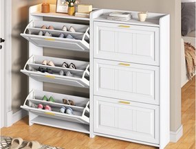 Zestaw 2 szaf na buty 140x24x120 cm - 6 drzwi uchylnych - 12 przegródek - MDF i płyta wiórowa - Biały