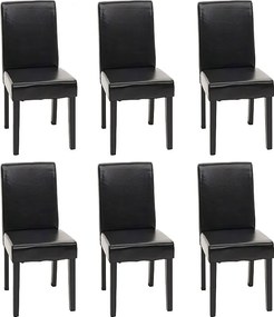 Krzesło do jadalni Littau (zestaw 6 sztuk),  skóra, czarny, ciemne nogi