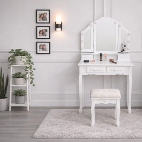 Toaletka retro z lustrem, taboretem i oświetleniem Noemi DT01, kolor biały