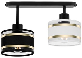 Lampa sufitowa czarna dwupunktowy spot z czarno-białymi abażurami T-33