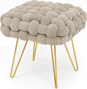 Pufa z plecioną tapicerką welurowa 38 cm DOTTY Przygaszony Beż