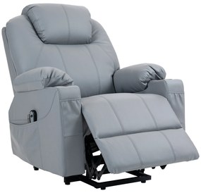 HOMCOM Fotel masujący z funkcją podnoszenia dla seniorów 8 trybów masażu regulowane oparcie szary | Aosom PL