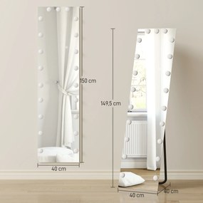 HOMCOM Lustro całopostaciowe 150x40 cm RGB-LED stojące z 21 żarówkami, 7 kolorów światła, przycisk dotykowy, funkcja pamięci | Aosom PL